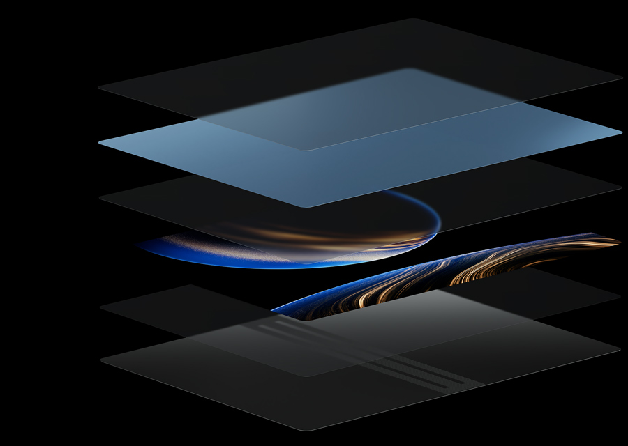 HUAWEI MateBook Fold 企业版双层 OLED 屏幕的结构渲染图