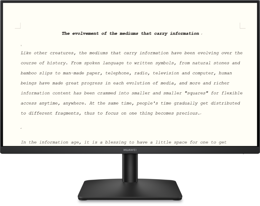 华为擎云 M271H 经典黑白界面图，展示了电子书模式