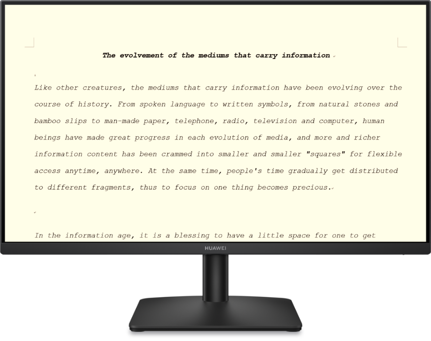 华为擎云 M271H 类纸阅读界面图，展示了电子书模式