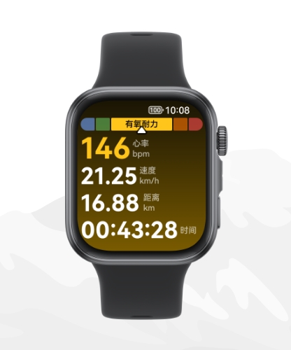 华为擎云 H3540 界面图，显示了心率、速度、距离、时间等多种健康数据，展示了手表的精准定位功能