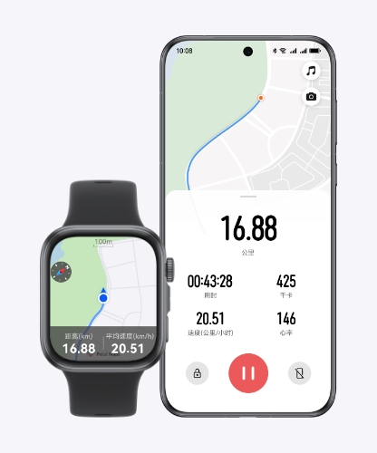 华为擎云 H3540 和华为手机界面图，展示了华为运动健康 app 记录骑行数据界面
