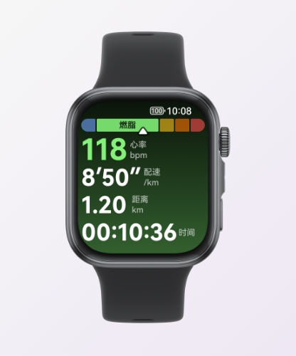 华为擎云 H3540 界面图，显示了包括心率、配速、距离、时间的实时运动数据，展示了手表的实时记录功能