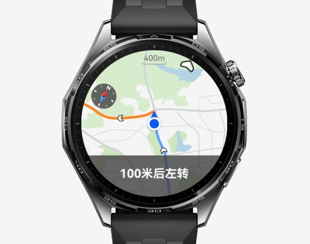 华为擎云 H5566 商用智能手表正面图，展示了语音导航功能