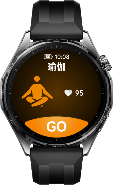 用户佩戴华为擎云 H5566 商用智能手表，表盘上显示瑜伽的运动数据，展示了其支持多种室内运动
