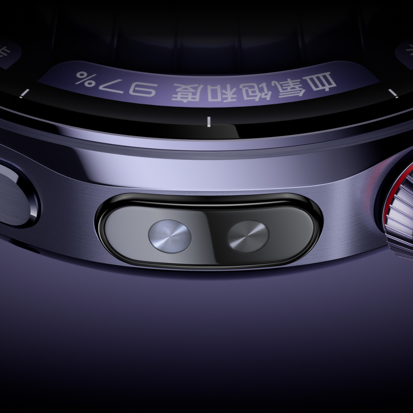 华为擎云 H7556 侧视图，展示了手表的 X-TAP 智感窗功能